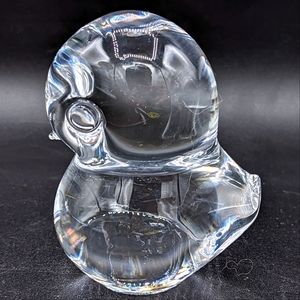 FM Konstglas Ronneby Sweden Clear Crystal Art Glass Duck Paperweight